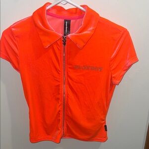 Playboy Bright Orange Collared Top